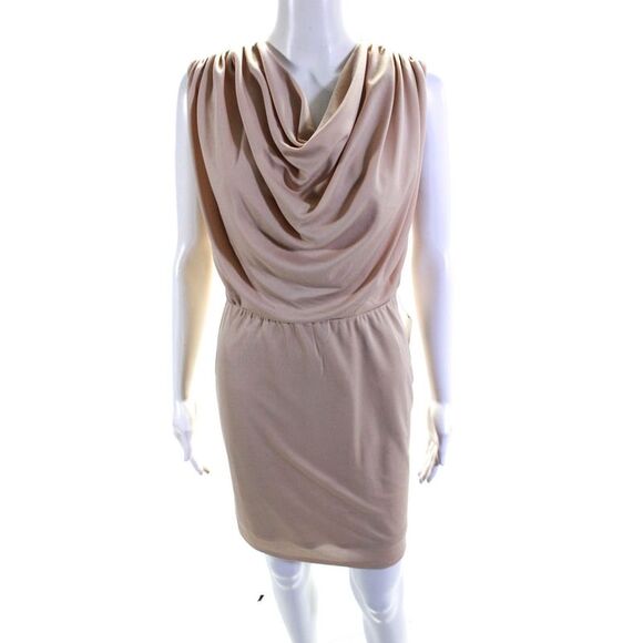 Ellelauri Women's Cowl Neck Sleeveless A-Line Cinch Mini Dress Beige Size M - Picture 1 of 7